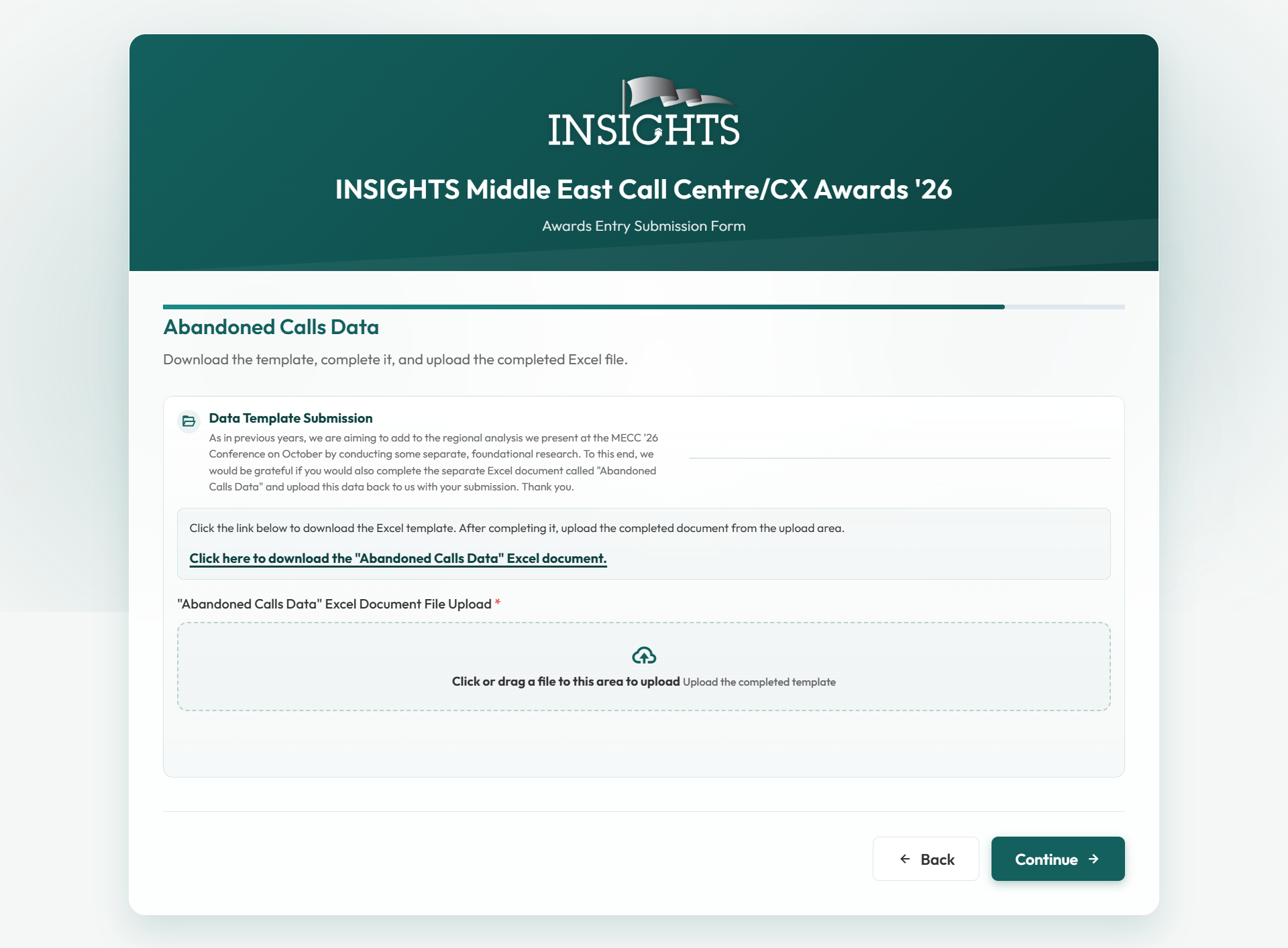 Abandoned Calls Data page
